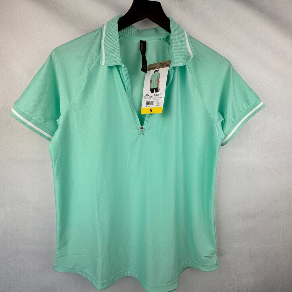 Mondetta Polo Sz S Women Green Active 1/4-Zip Short Sleeve Mesh
